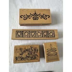 Lot Of 4 Borders Ivy Gate Heart Star Wood Large Mounted Rubber Stamp Craft #4166